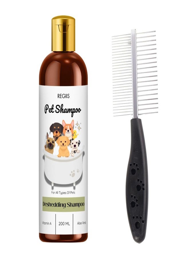 شامبو للحيوانات الأليفة لجميع أنواع الحيوانات الأليفة، تركيبة لإزالة الشعر الزائد مع فيتامين أ والصبار، 200 مل مع فرشاة تنظيف (عبوة من قطعتين) - Image 1